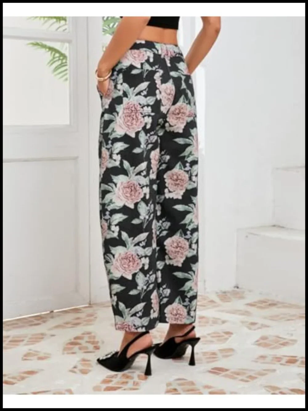 Floral Embroidered Barrel Jeans Wide Leg Mid Rise Boyfriend Baggy Denim Ankle - Picture 5 of 6